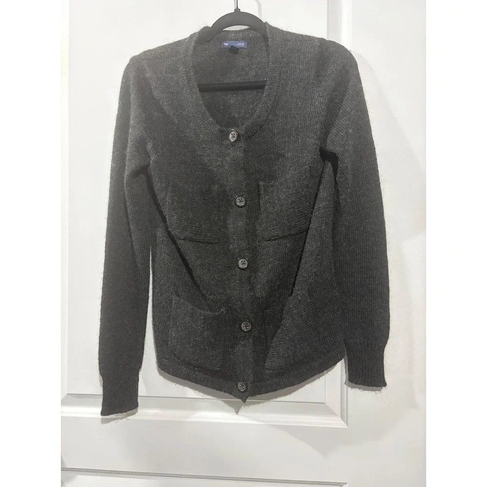 Gap‎ Womens Alpaca Wool Blend Cardigan Charcoal Grey 4 Pocket Button Sweater M